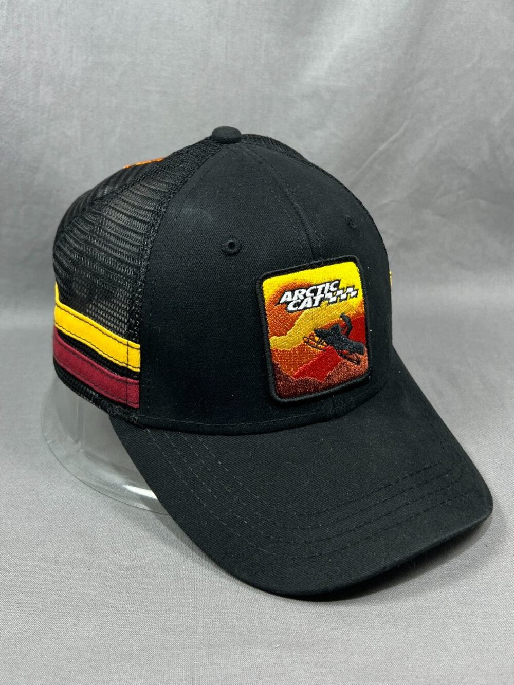 Arctic Cat Snapback Hat Black Snowmobile Adjustable Trucker Mesh Striped Mens